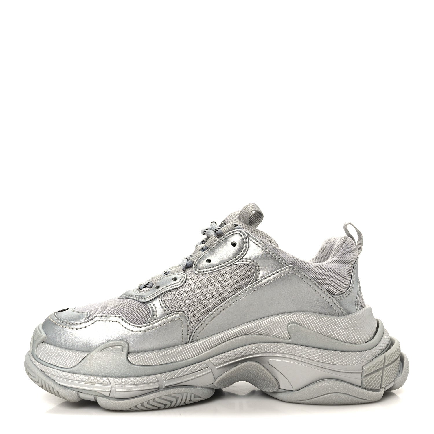 Balenciaga Metallic Fabric Mesh Womens Triple S Sneakers 39 Silver