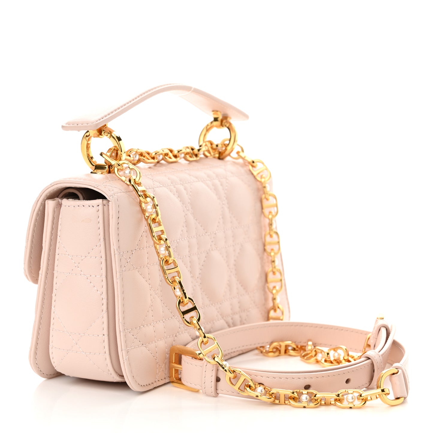 Lambskin Cannage Mini Jolie Top Handle Bag Powder Pink