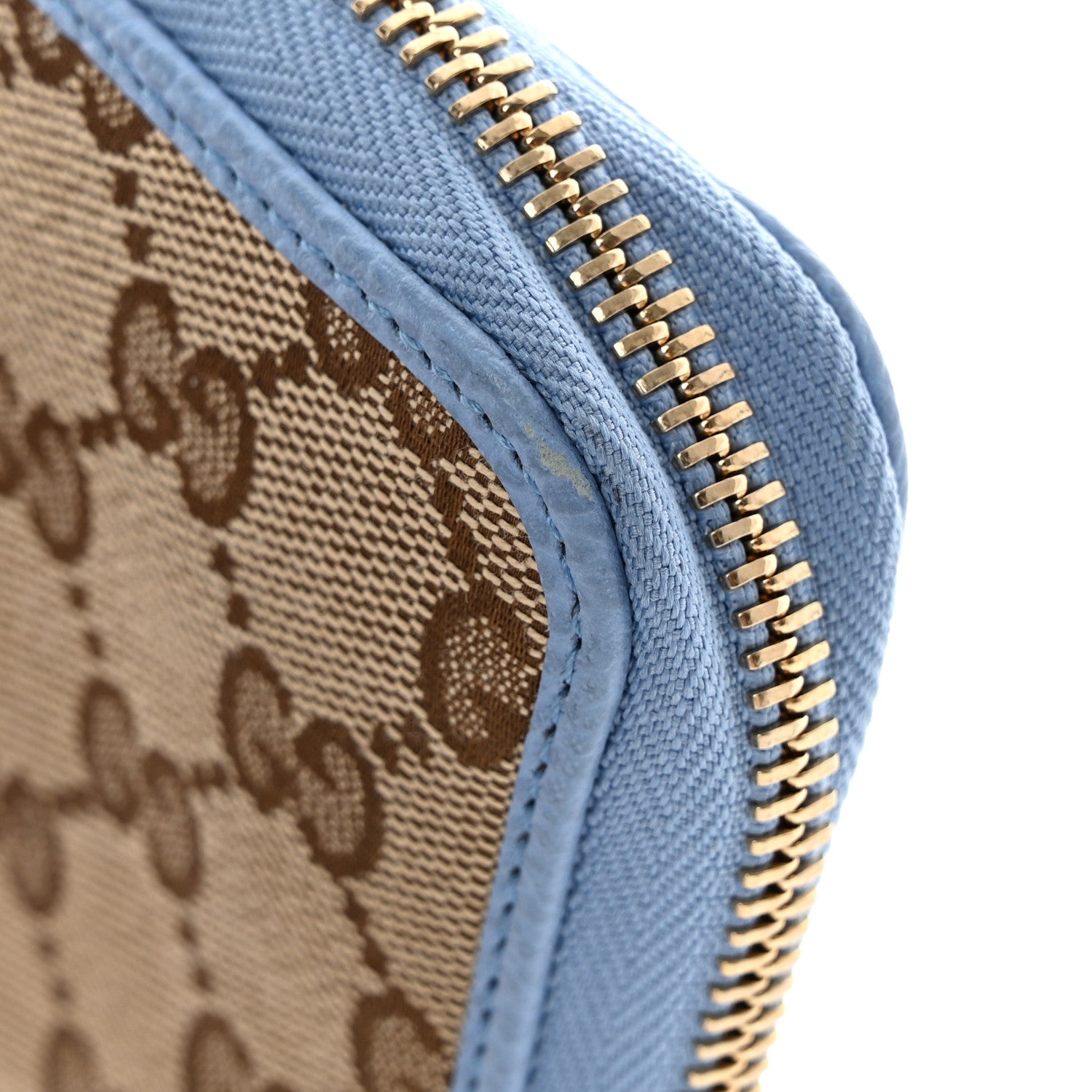 Gucci Monogram Dollar Calfskin Zip Around Wallet Beige Ebony Mineral Blue 10 of 11
