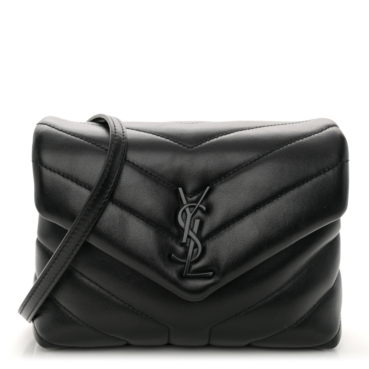 Calfskin Y Quilted Monogram Monochrome Toy Loulou Crossbody Bag Black