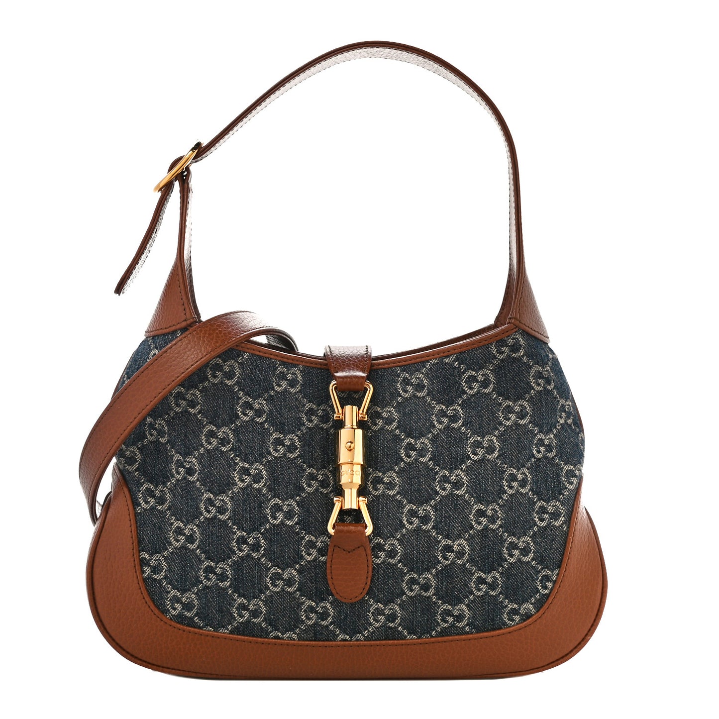 New Denim GG Monogram Calfskin Small Jackie 1961 Hobo Blue Tea Cuir