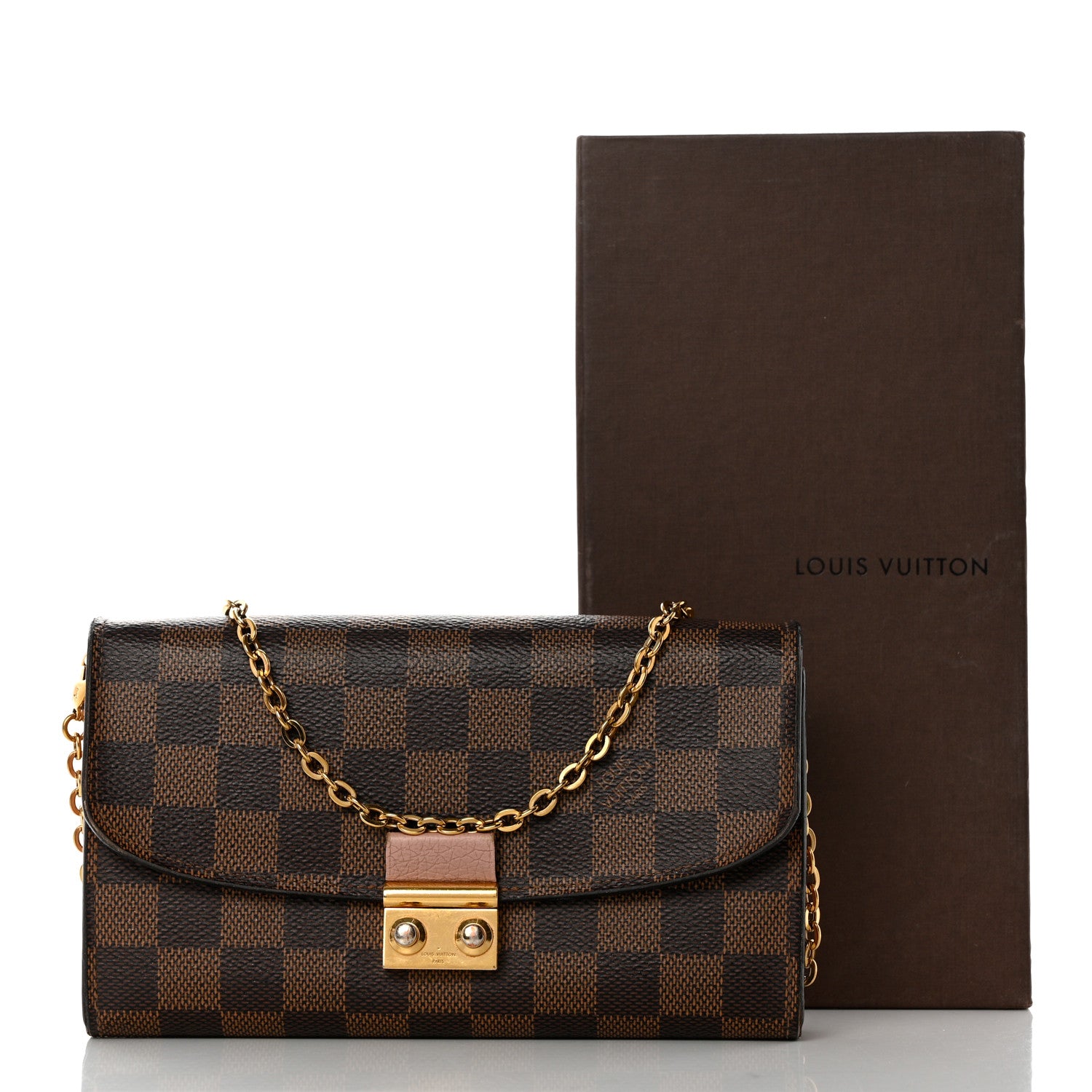 Louis Vuitton Damier Ebene Croisette Chain Wallet Rose Ballerine 11 of 11