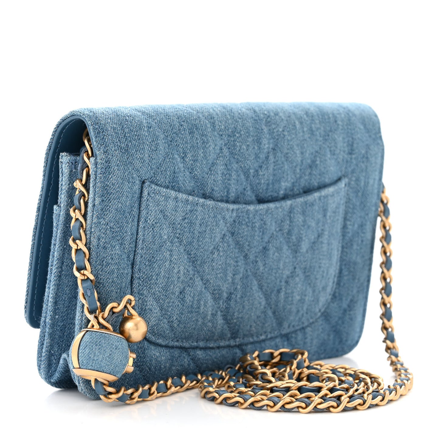 Denim Quilted CC Pearl Crush Wallet on Chain WOC Blue