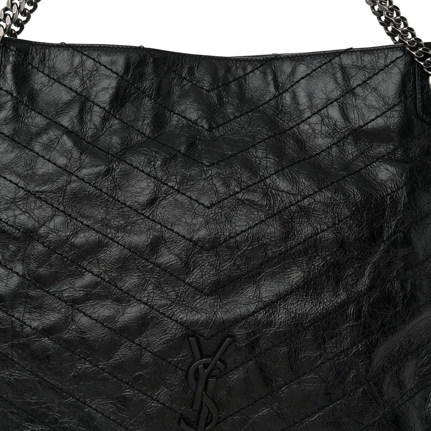 Crinkled Calfskin Matelasse Monogram Large Niki Shopper Tote Black