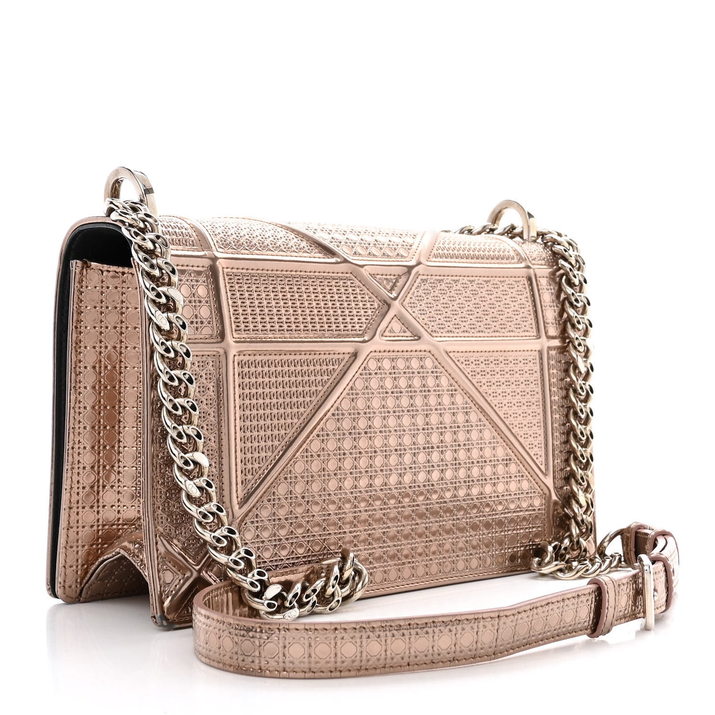 Metallic Patent Micro-Cannage Medium Diorama Flap Bag Pink
