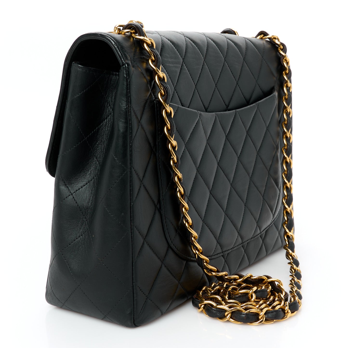 Lambskin Quilted Jumbo Single Flap Black