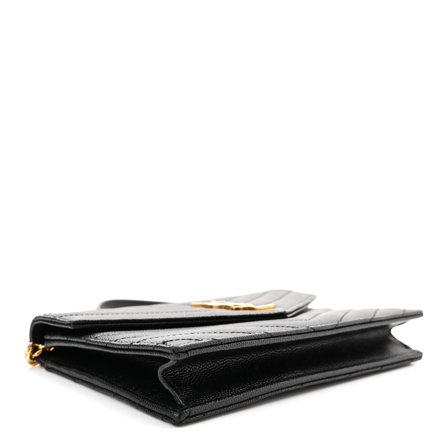 Grain De Poudre Matelasse Chevron Monogram Envelope Chain Wallet Black