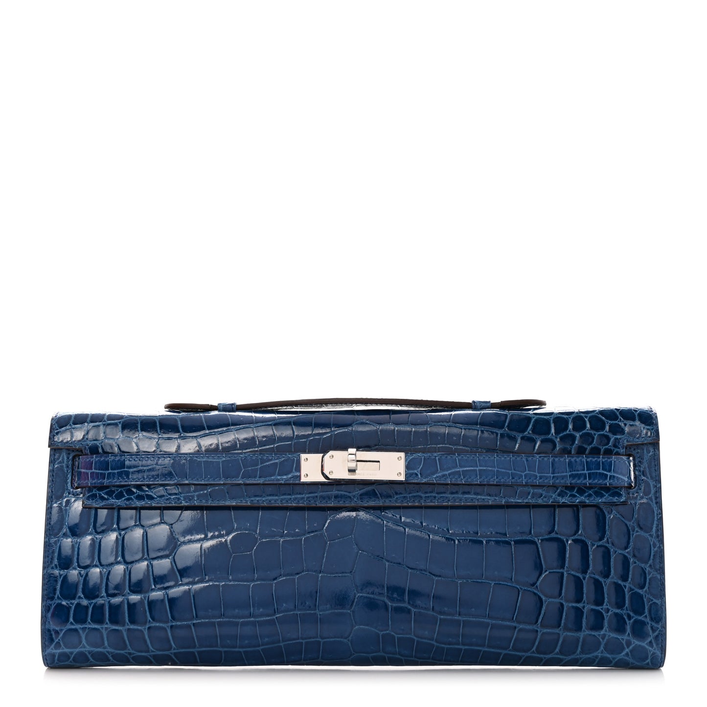 Shiny Niloticus Crocodile Kelly Cut Pochette Bleu De Malte