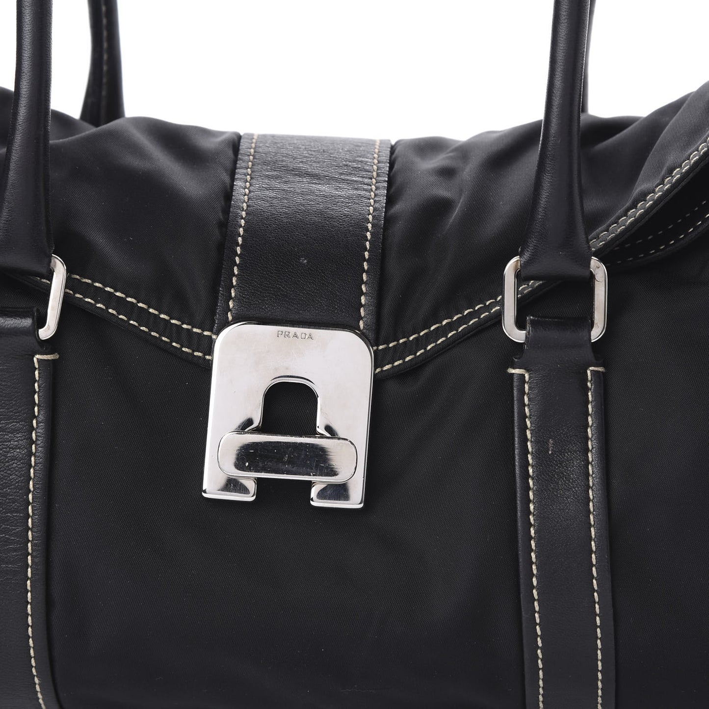 Tessuto Nylon Twist Soft Calfskin Shoulder Bag Black