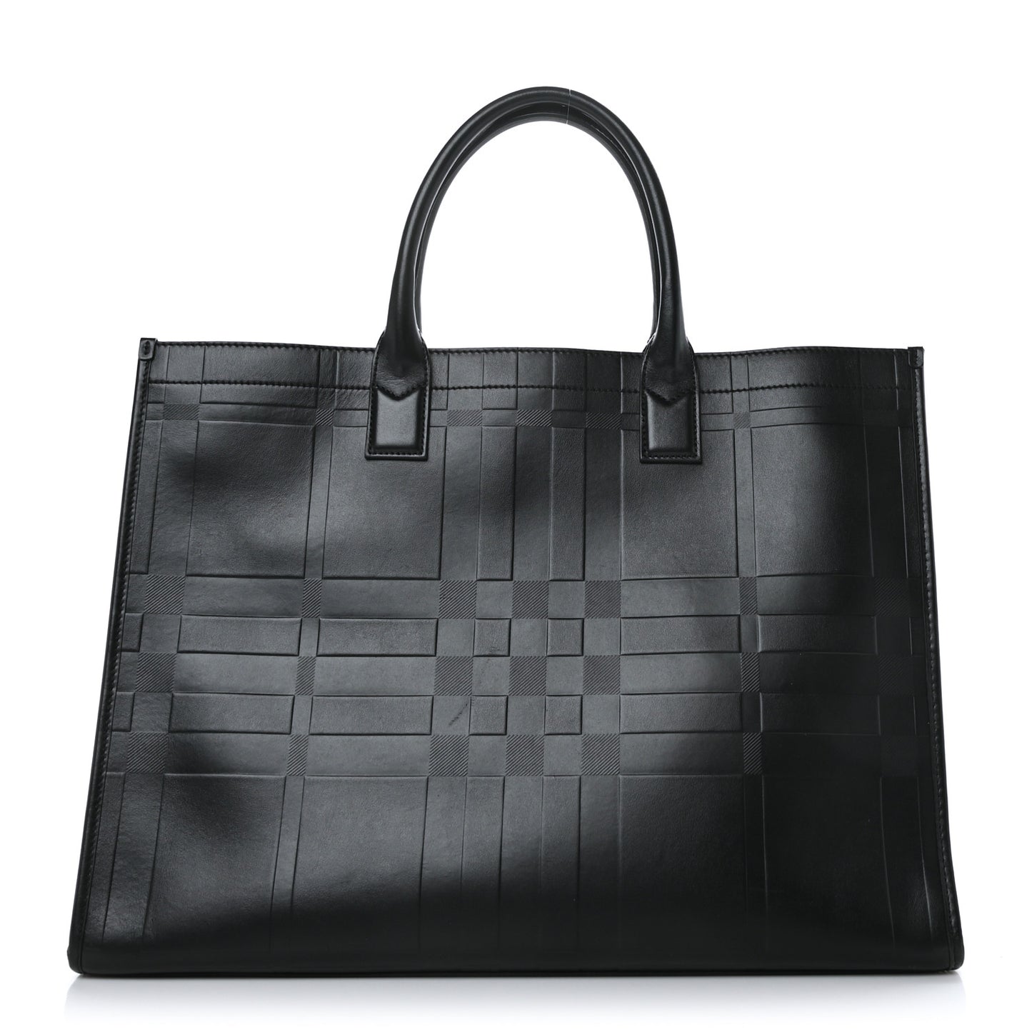 Calfskin Denny Check Embossed Tote Black