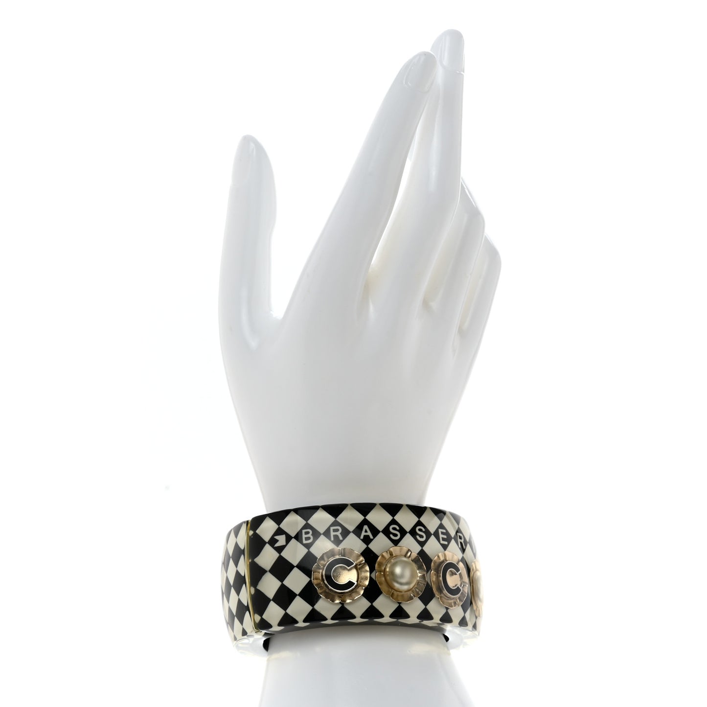 Resin Pearl Brasserie Coco Cuff Bracelet Black White