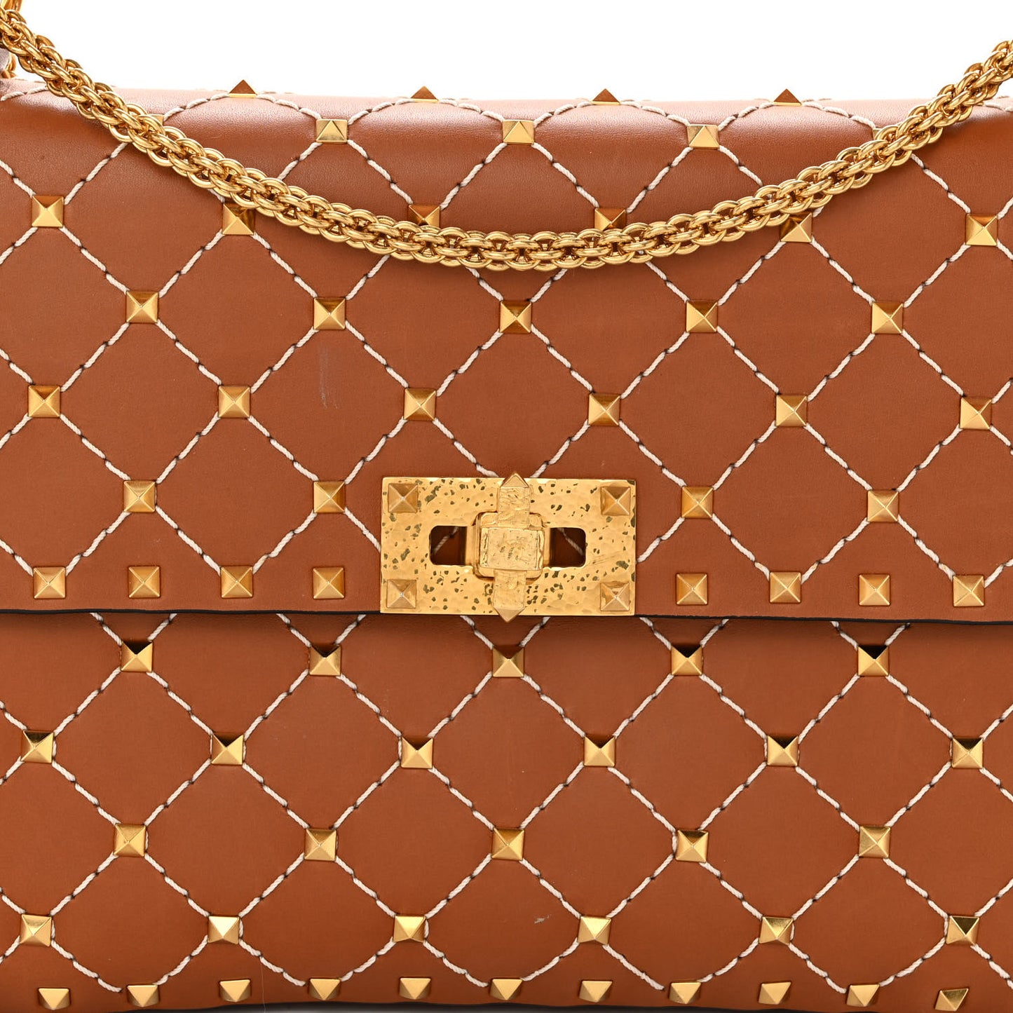 Nappa Medium Rockstud Spike Shoulder Bag Light Cuir