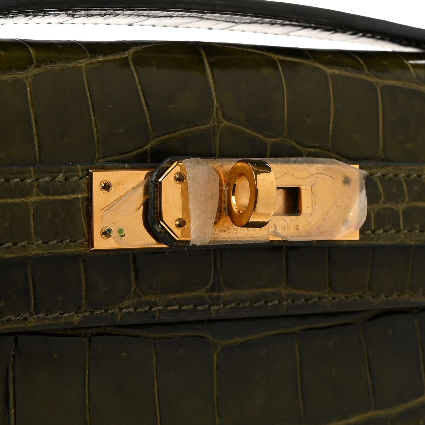 Shiny Niloticus Crocodile Kelly Cut Pochette Vert Veronese