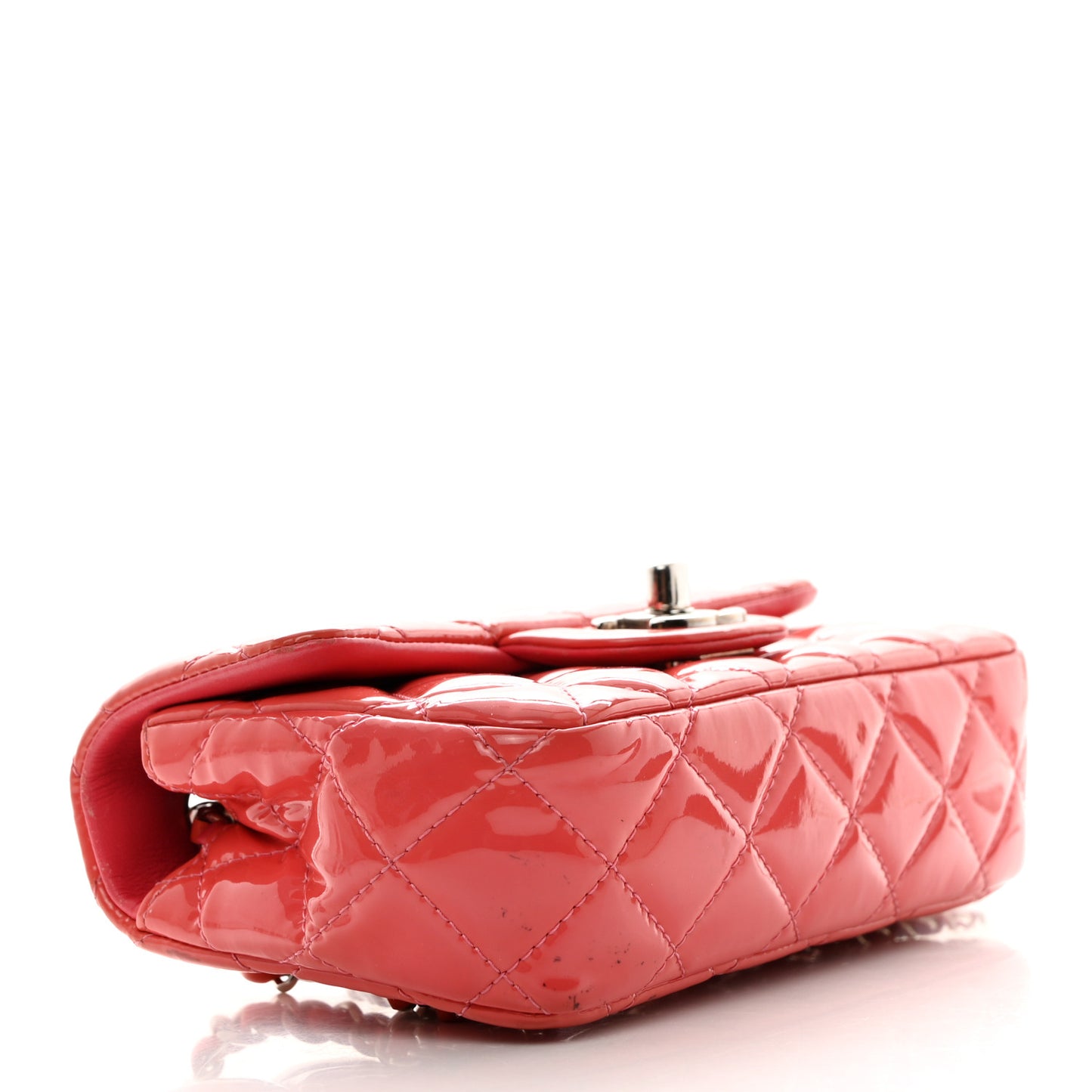 Patent Calfskin Quilted Extra Mini Rectangular Flap Pink