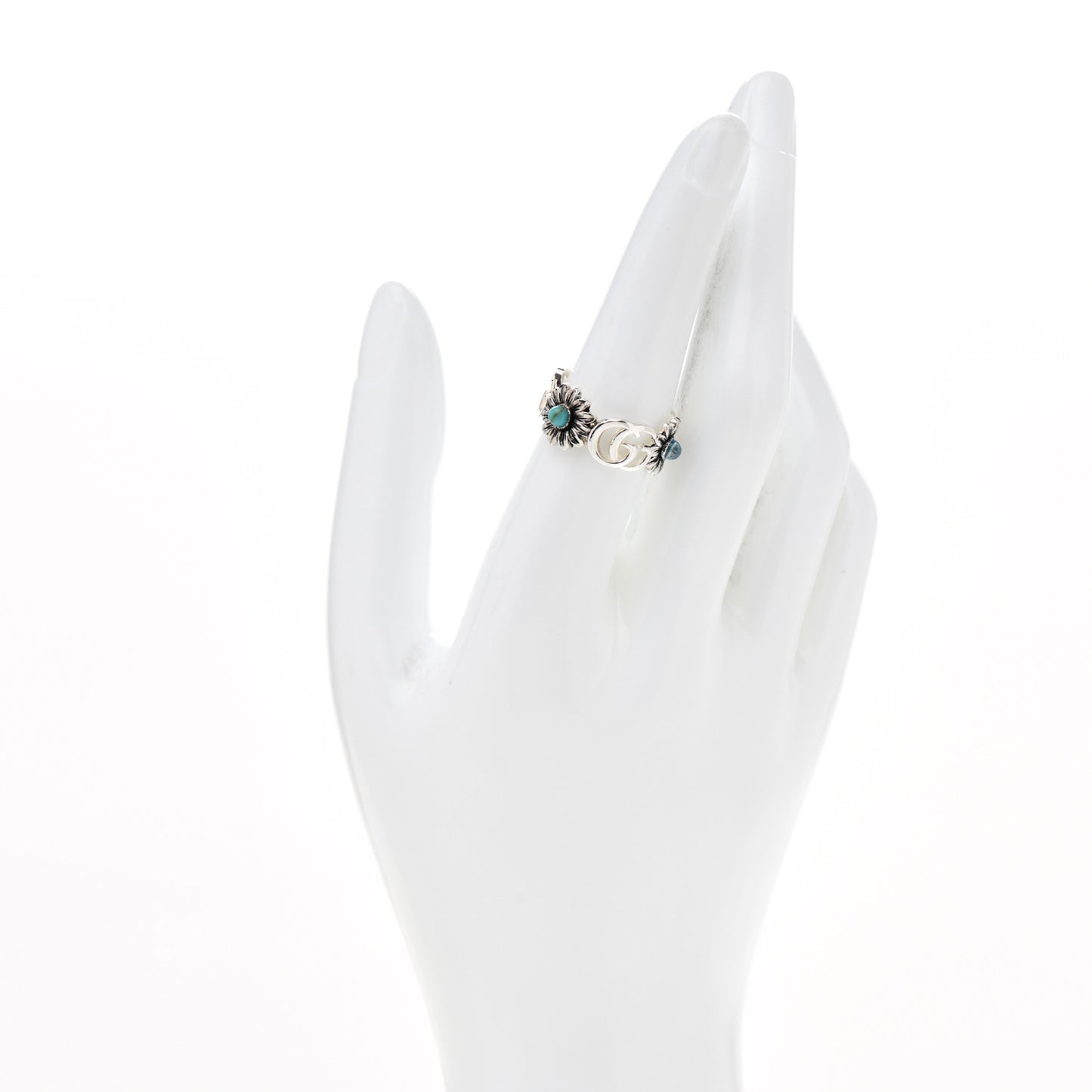 Sterling Silver Mother of Pearl Blue Topaz Flower Marmont Double G Ring 54 7