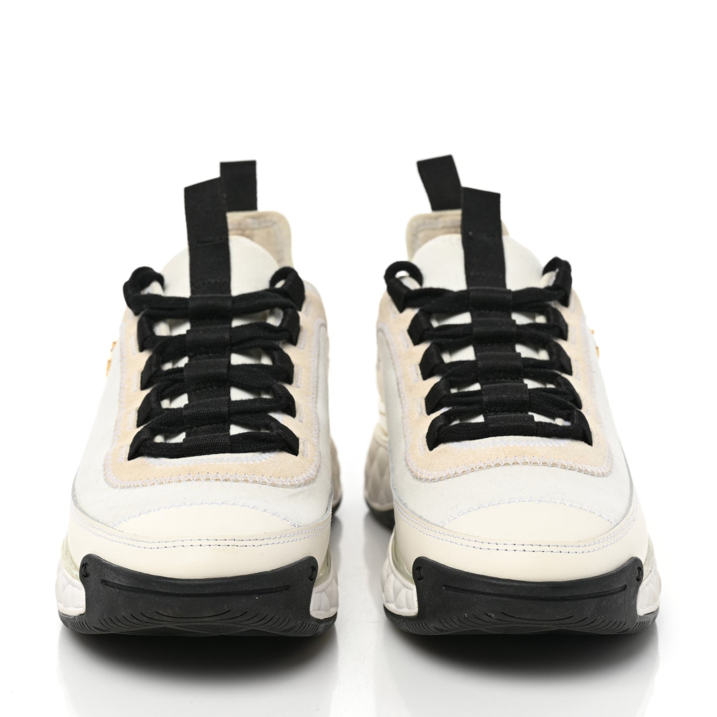 Velvet Calfskin Mixed Fibers CC Sneakers 38 Ivory Black