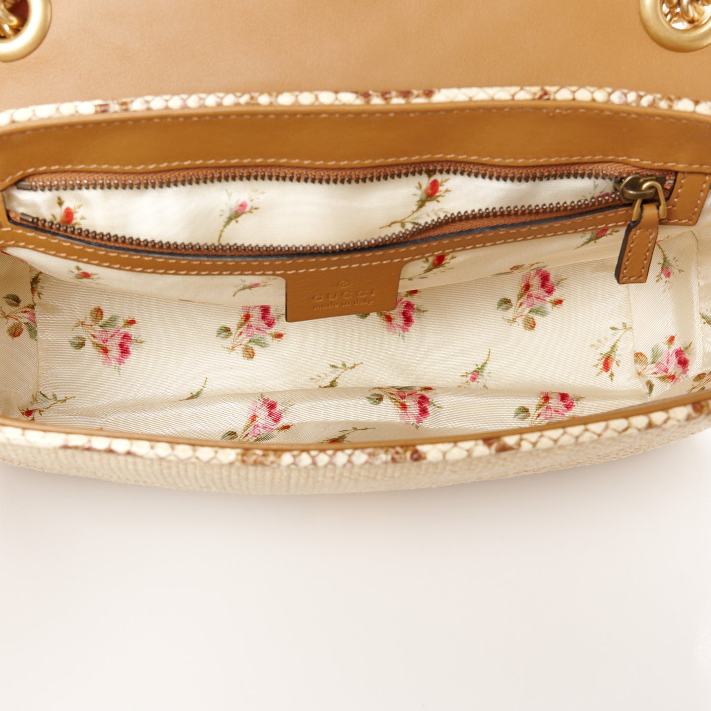 Raffia Elaphe Matelasse Small GG Marmont Shoulder Bag Natural Cream Brown