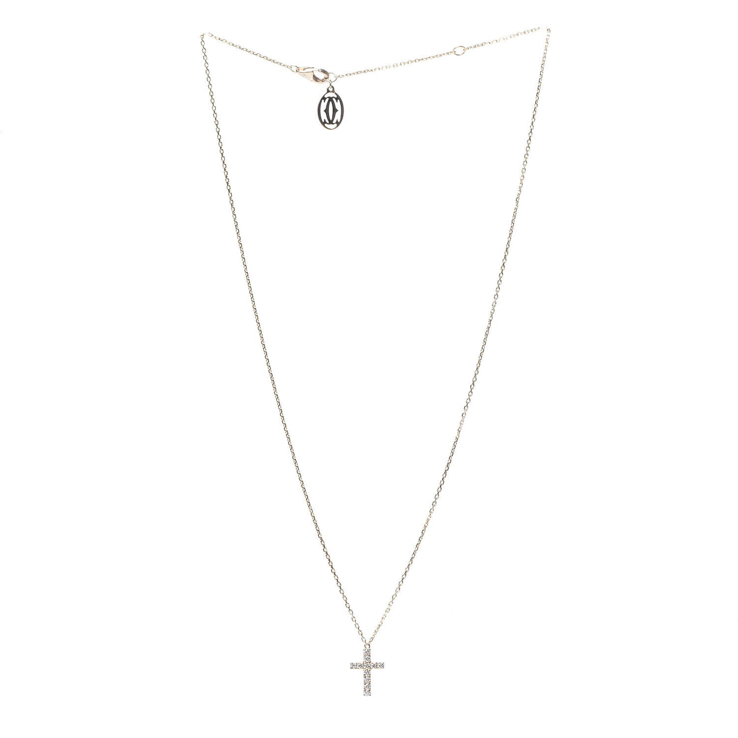 18K Pink Gold Diamond Symbols Cross Pendant Necklace