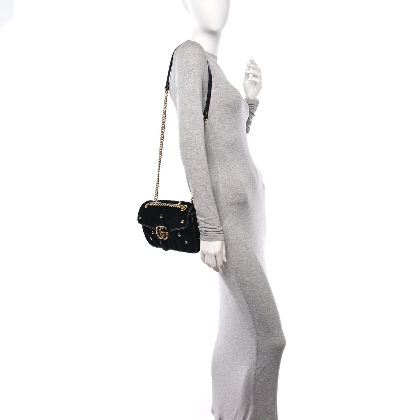 Velvet Matelasse Double G Studs Small Torchon GG Marmont Shoulder Bag Black