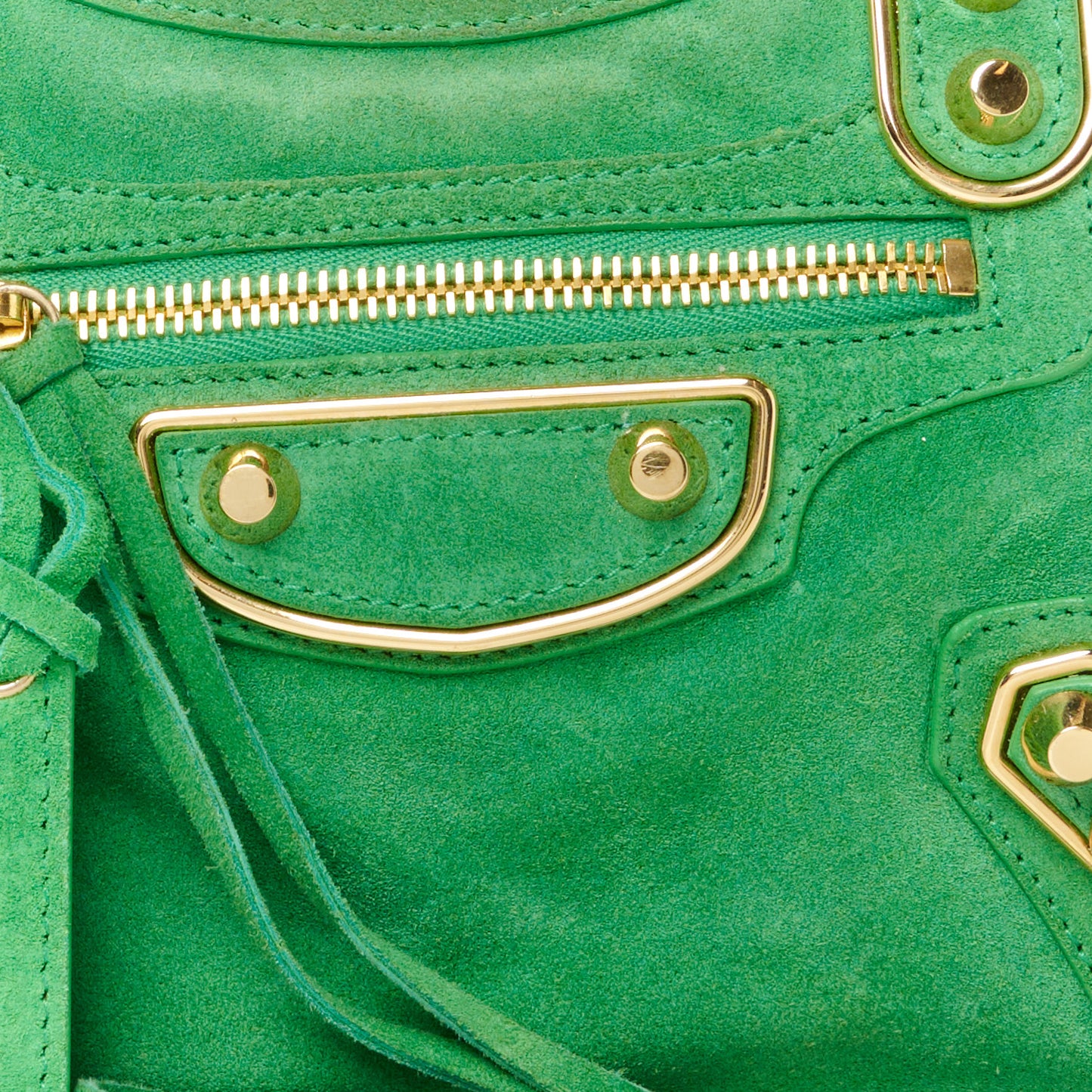Baby Daim Suede Gold Metallic Edge Hardware Mini City Vert Fluo