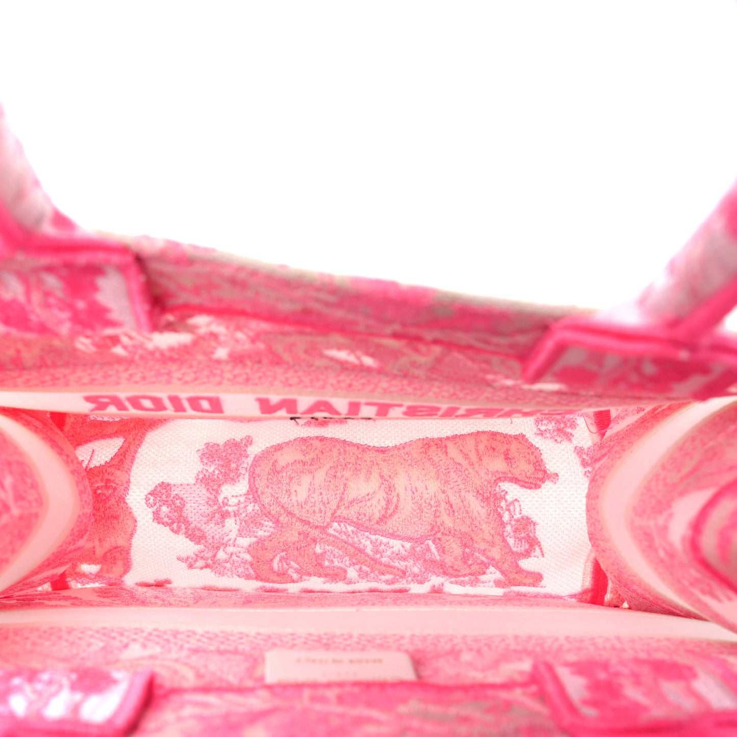 Transparent Canvas Embroidered Small Toile De Jouy Reverse Book Tote Fluorescent Pink