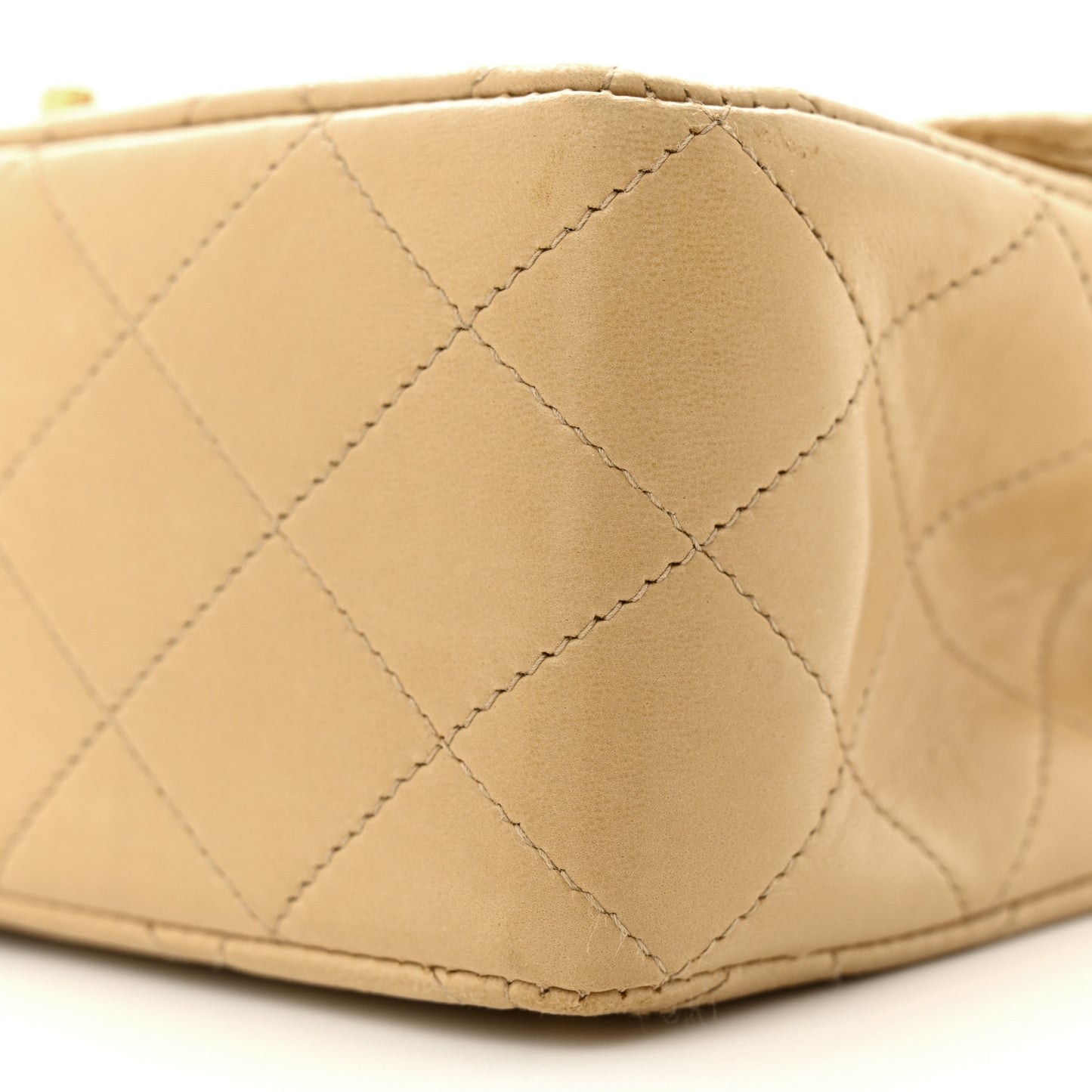 Lambskin Quilted Medium Double Flap Beige