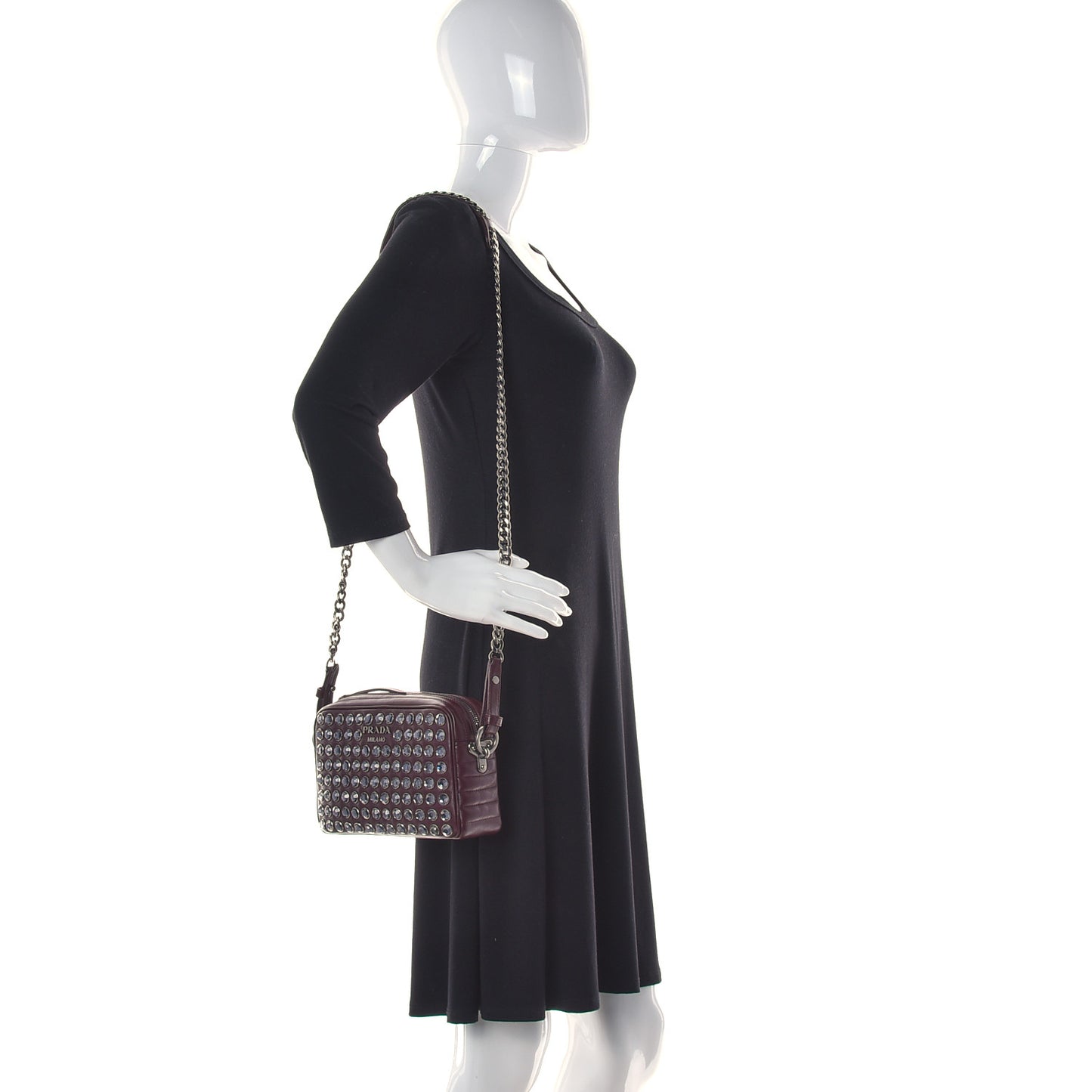 Soft Calfskin Crystal Impunture Camera Bag Granato