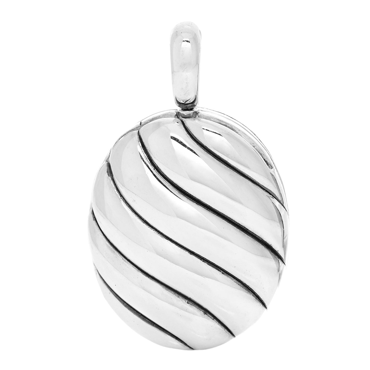 Sterling Silver Sculpted Cable Oval Locket Amulet Pendant