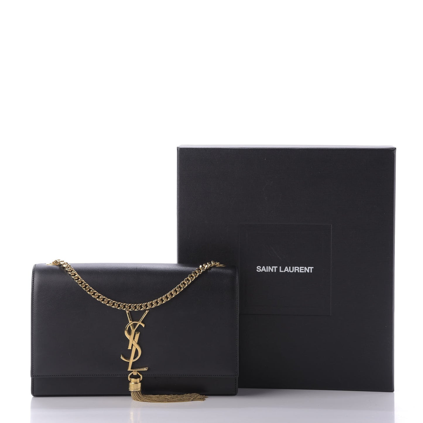 Smooth Calfskin Medium Classic Monogram Kate Tassel Satchel Black
