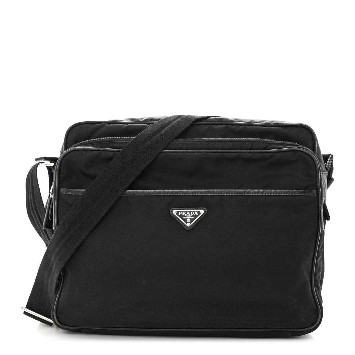 Tessuto Nylon Saffiano Front Pocket Zip Messenger Black
