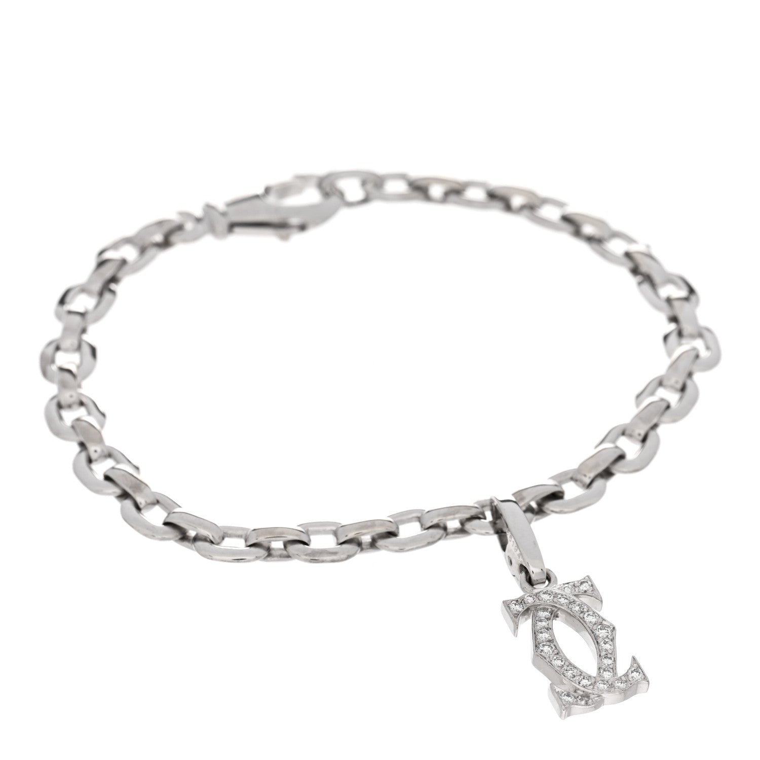 Cartier 18K White Gold Diamond Double C Penelope Charm Bracelet 1 of 3