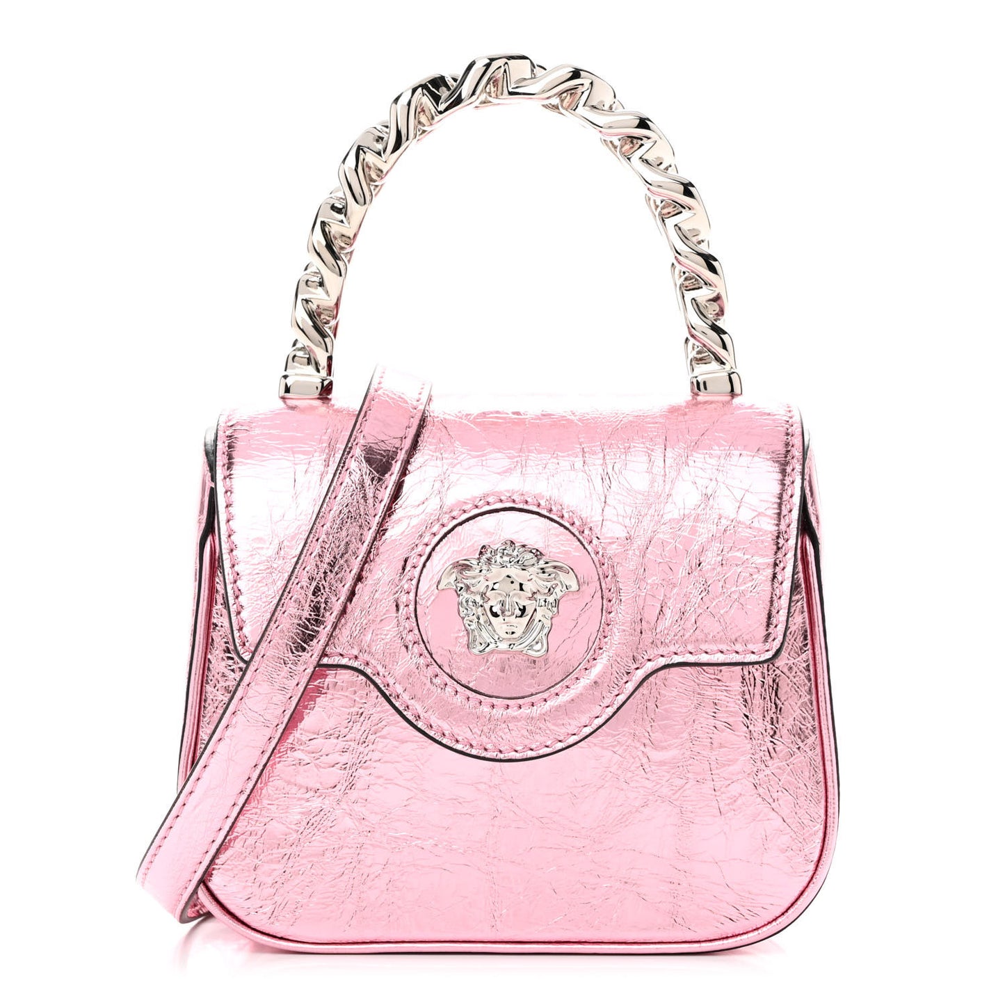Metallic Crackled Lambskin Mini La Medusa Bag Pink