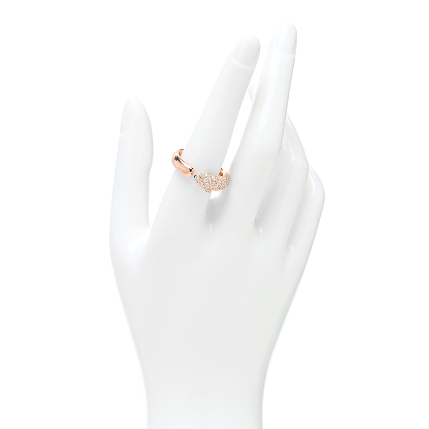 18K Pink Gold Diamond Emerald Onyx Panthere De Cartier Ring 58 8.25