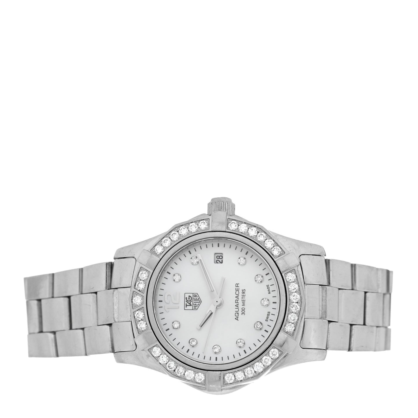 Stainless Steel Diamond Bezel Mother of Pearl 27mm Aquaracer Lady Quartz Watch WAF1416