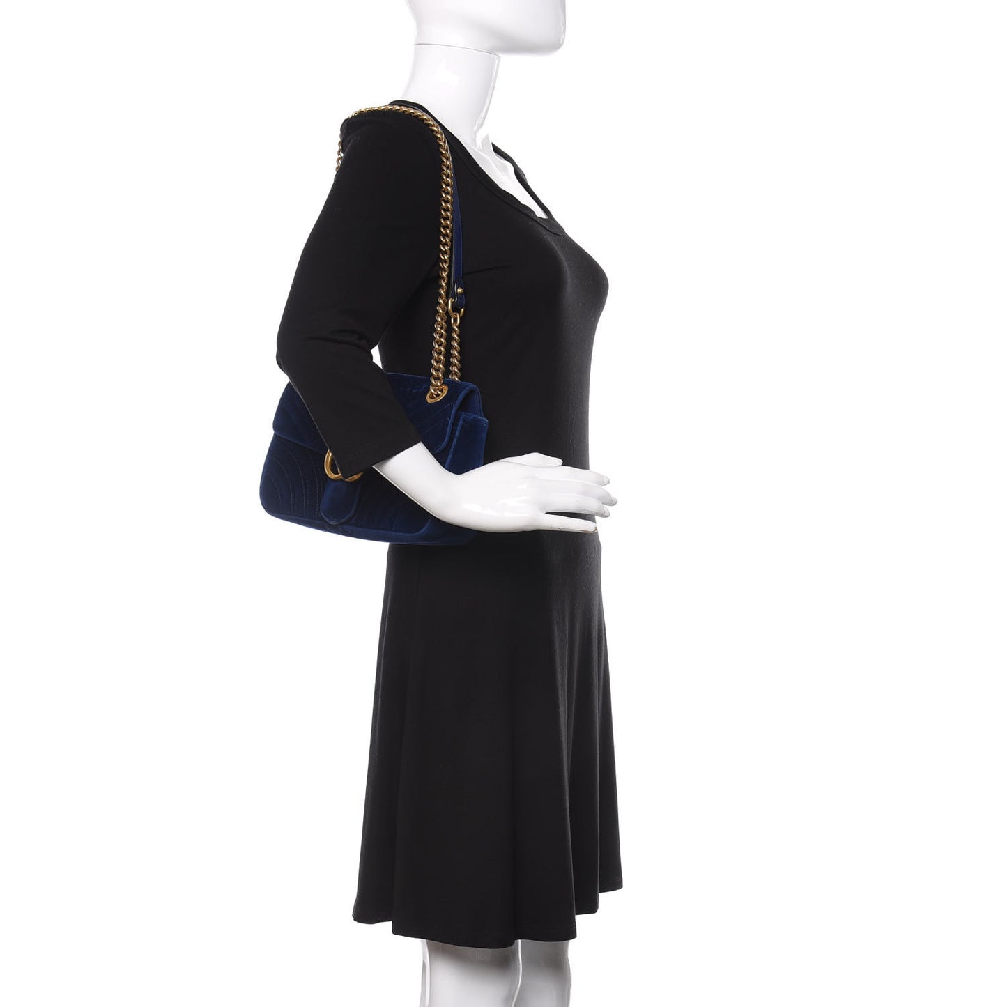 Velvet Matelasse Small GG Marmont Shoulder Bag Cobalt Blue
