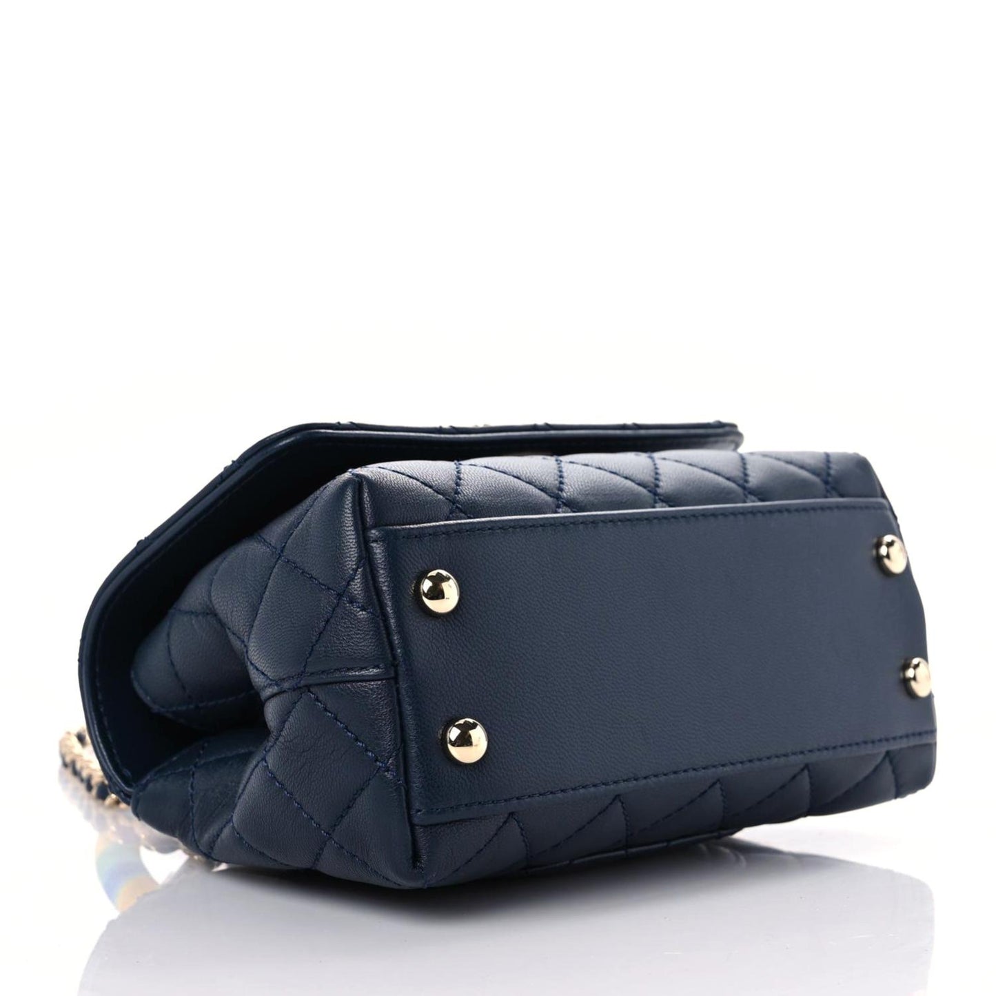 Goatskin Quilted Extra Mini Rainbow Coco Handle Flap Navy Blue