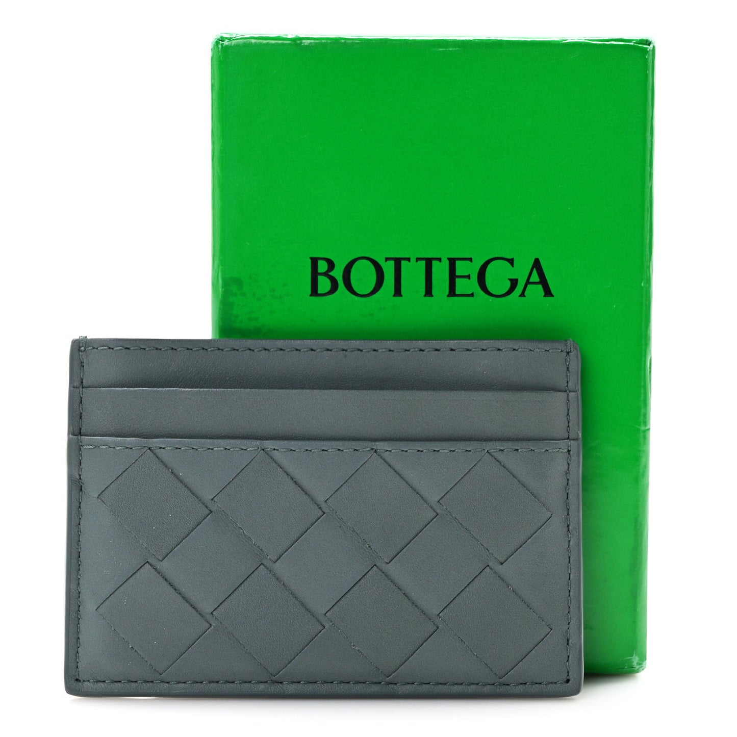 Calfskin Intrecciato Credit Card Case Aloe