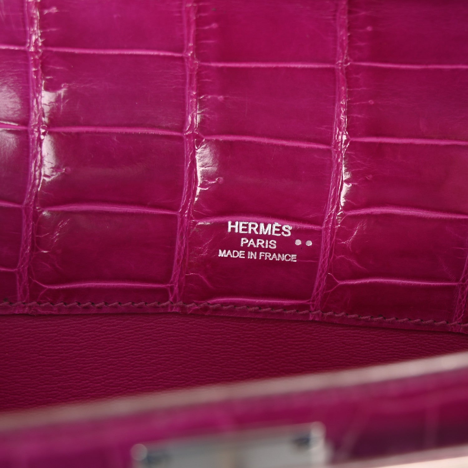 Hermes Shiny Niloticus Crocodile Kelly Cut Pochette Rose Scheherazade 6 of 7