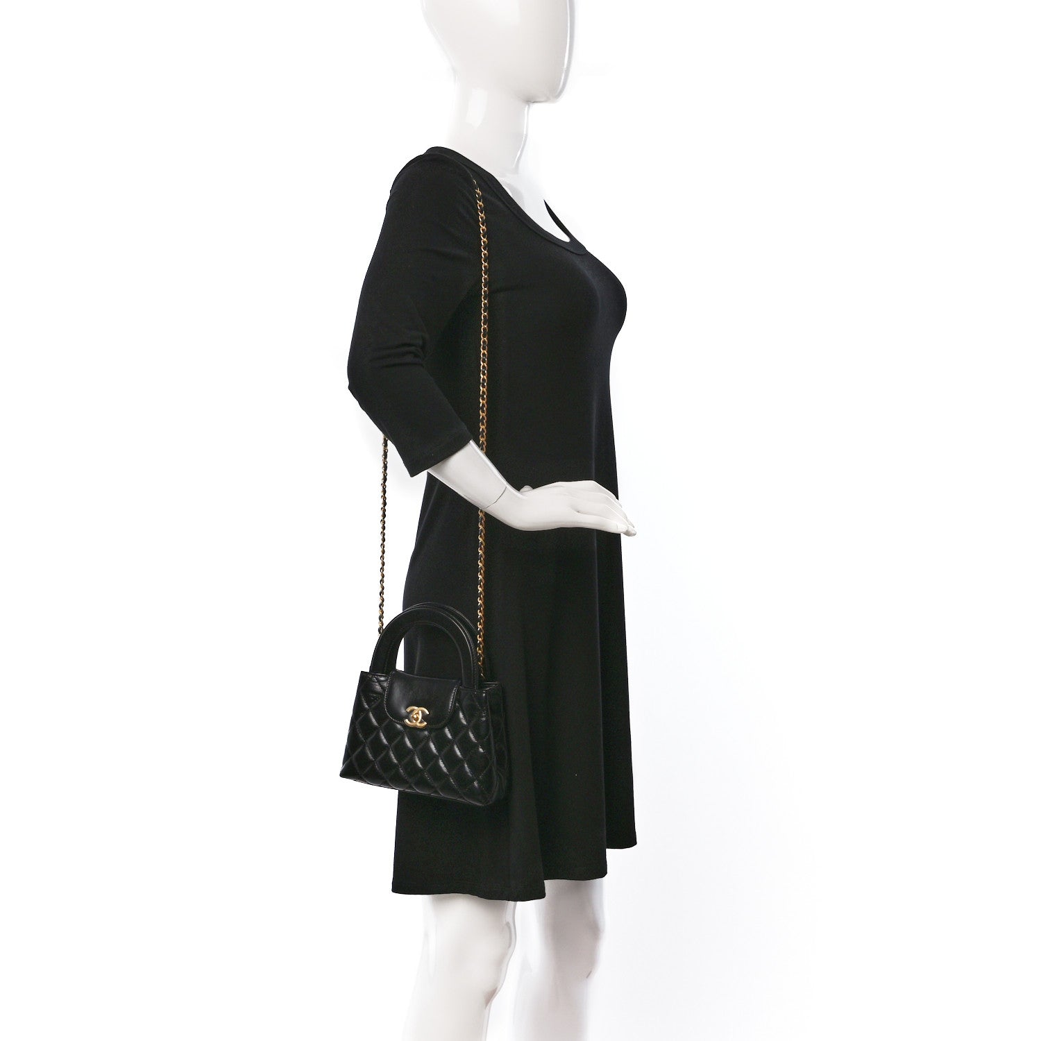 Chanel Shiny Aged Calfskin Quilted Nano Kelly Shopper Black 2 of 9