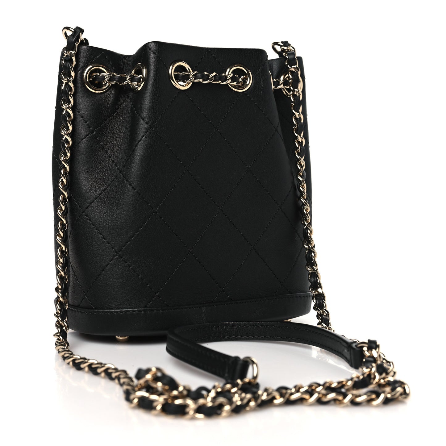 Calfskin Stitched Small Egyptian Amulet Drawstring Bag Black