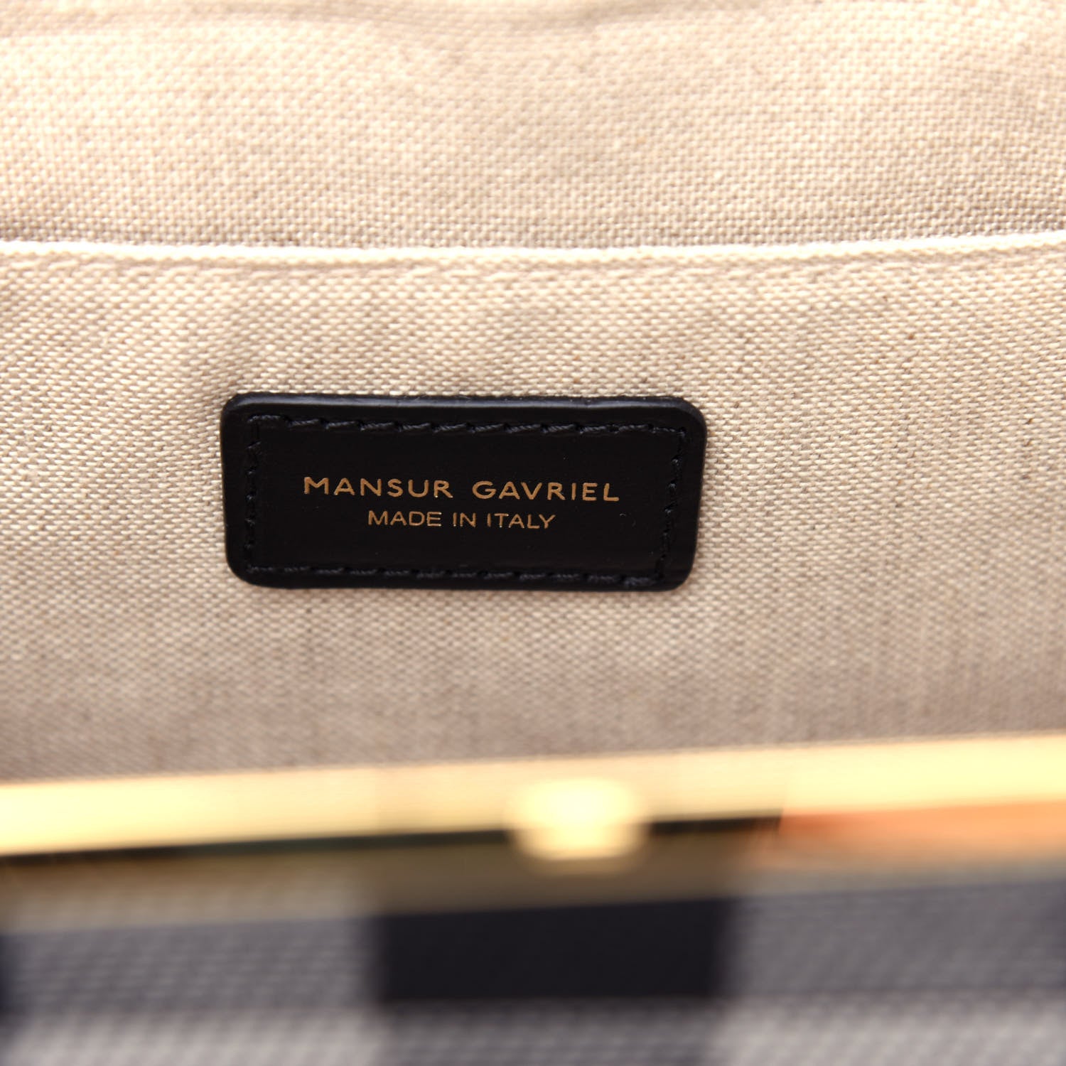 Mansur Gavriel Canvas Check Elegant Top Handle Bag Black White 6 of 9