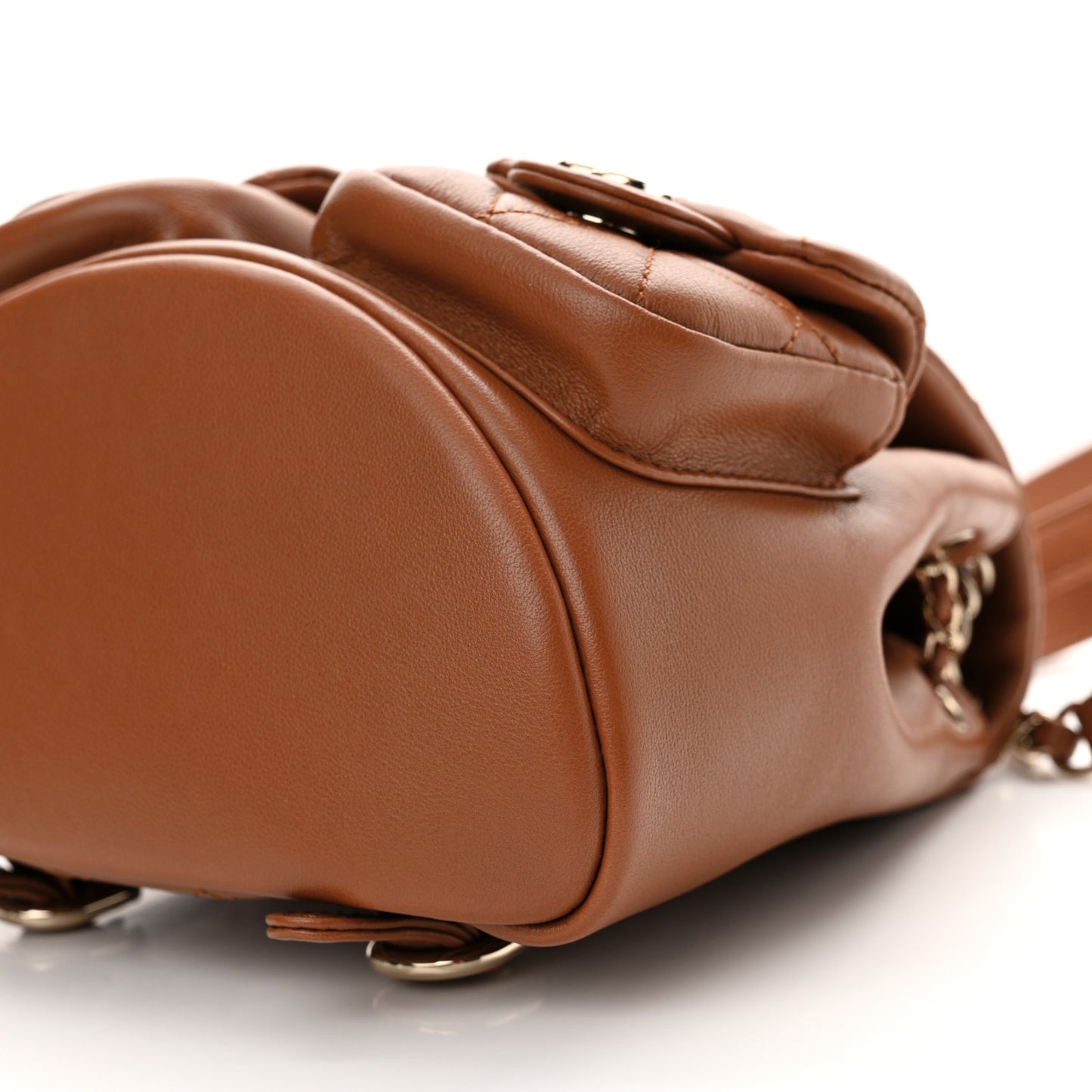 Calfskin Quilted Small Duma Pockets Drawstring Backpack Light Brown