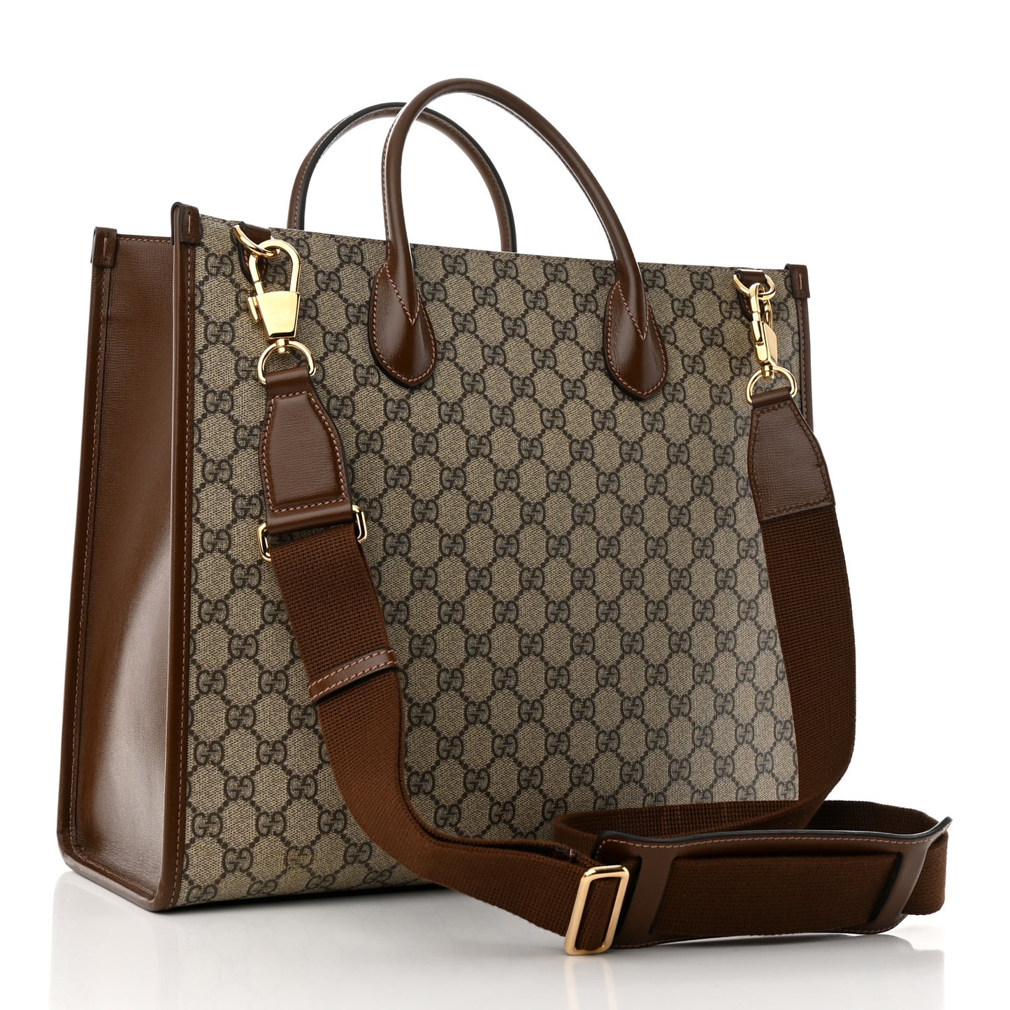 GG Supreme Monogram Azalea Calfskin Medium Retro Interlocking G Tote Bag Beige Ebony Brown Sugar