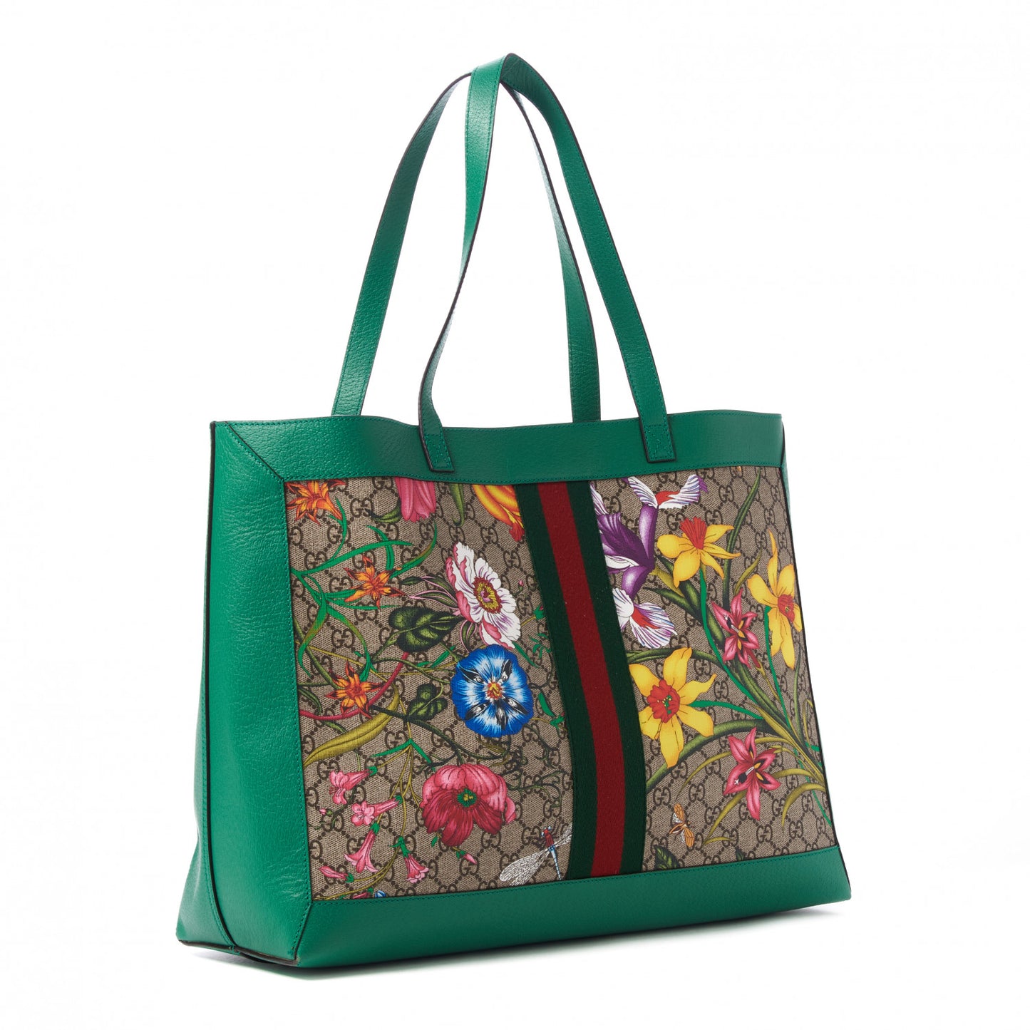 GG Supreme Monogram Flora Web Large Ophidia Tote Green