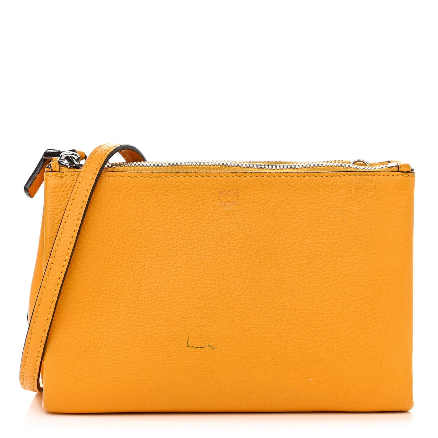 Grained Calfskin Milla Double Crossbody Bag Golden Mango