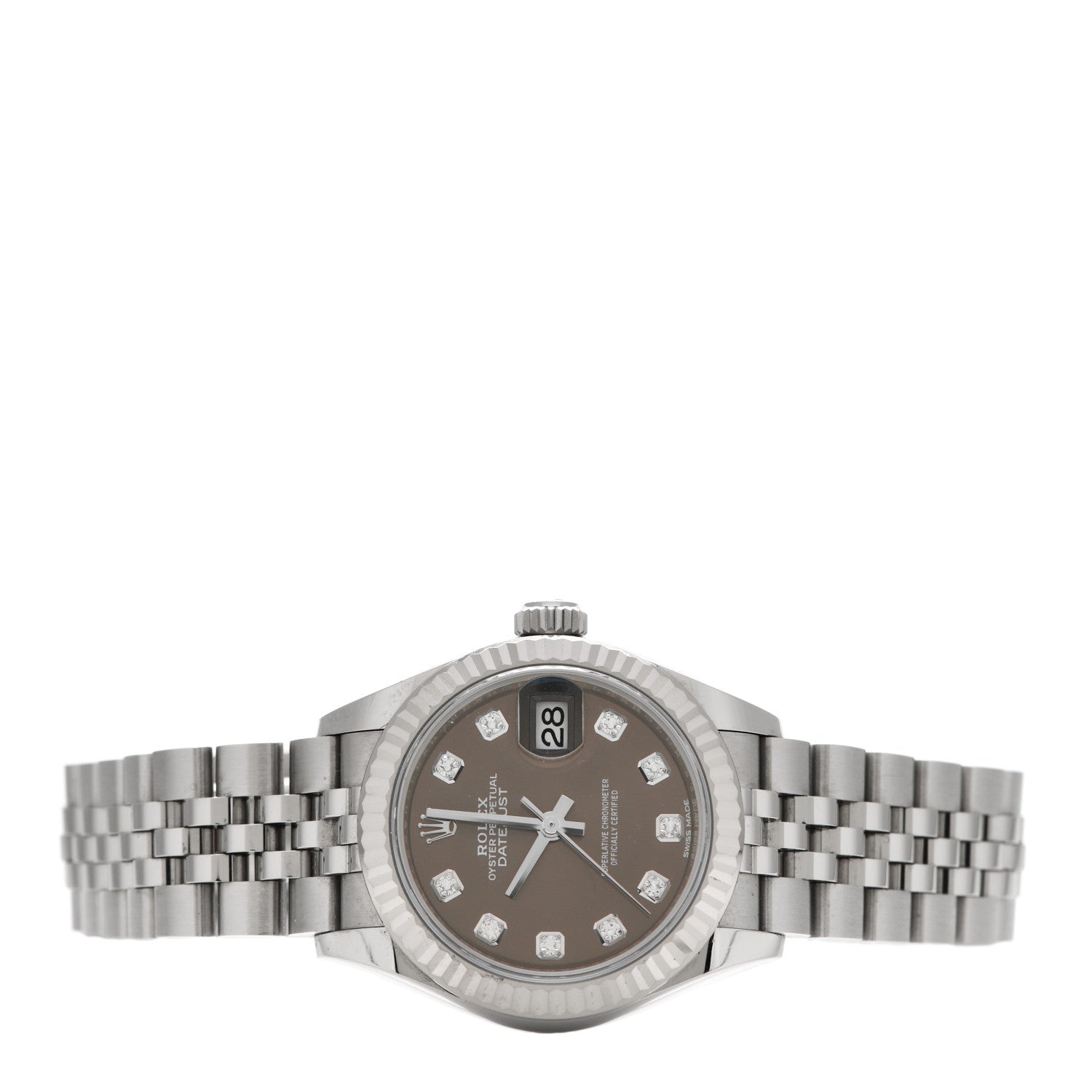 Rolex Stainless Steel 18K White Gold Diamond 28mm Oyster Perpetual Datejust Watch Dark Grey 279174 2 of 5