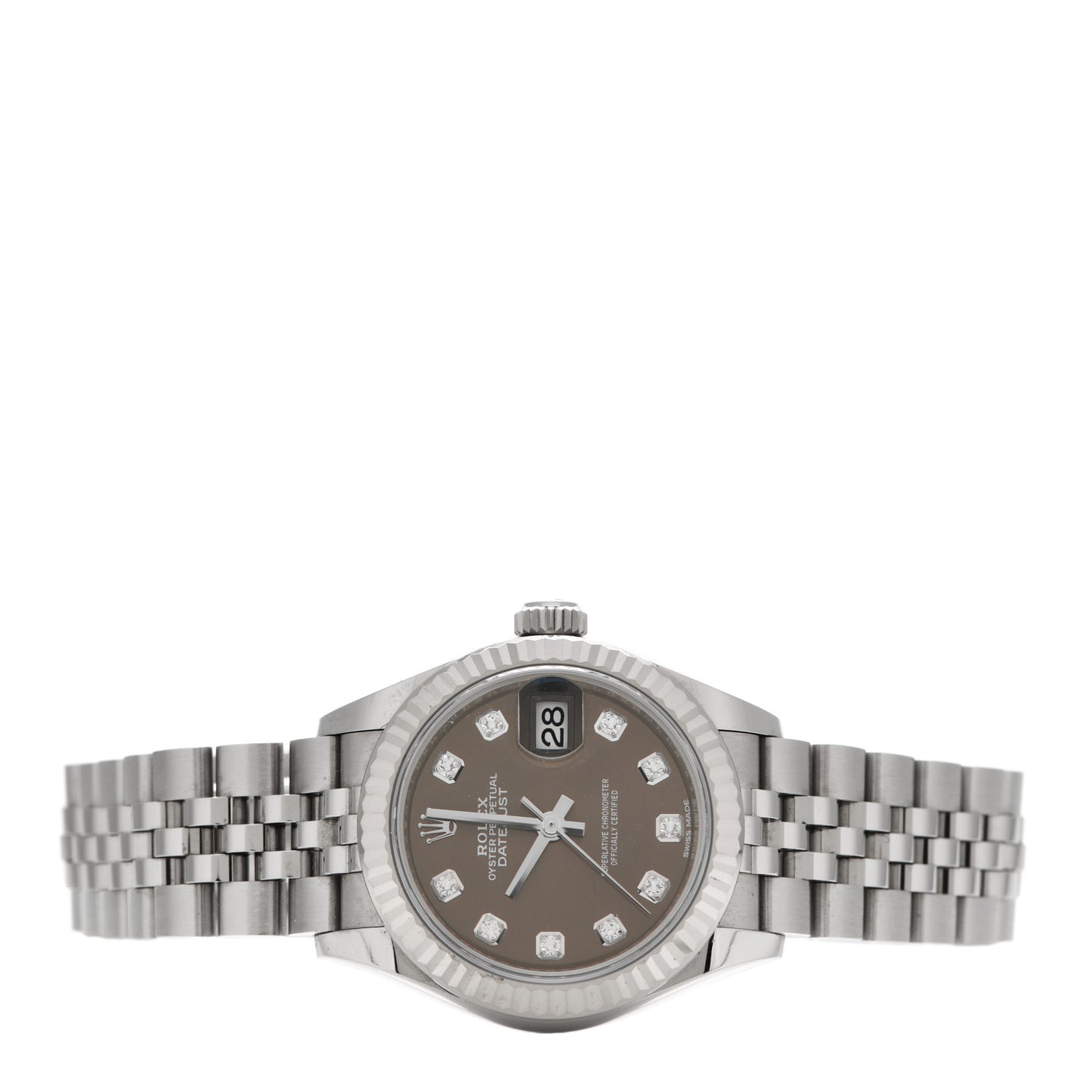 Stainless Steel 18K White Gold Diamond 28mm Oyster Perpetual Datejust Watch Dark Grey 279174