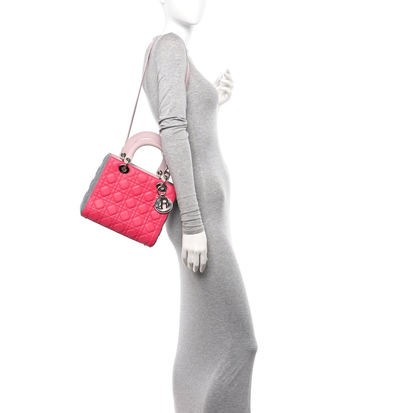 Lambskin Cannage Medium Tri-Color Lady Dior Fuchsia
