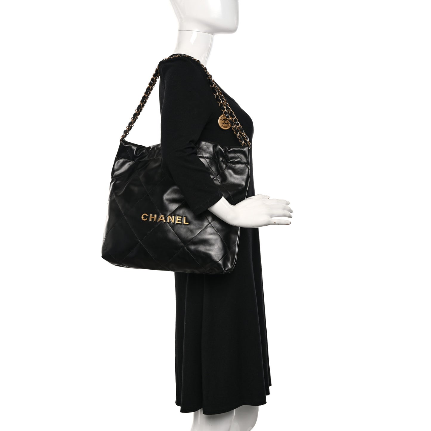 Shiny Calfskin Quilted Small Chanel 22 Black