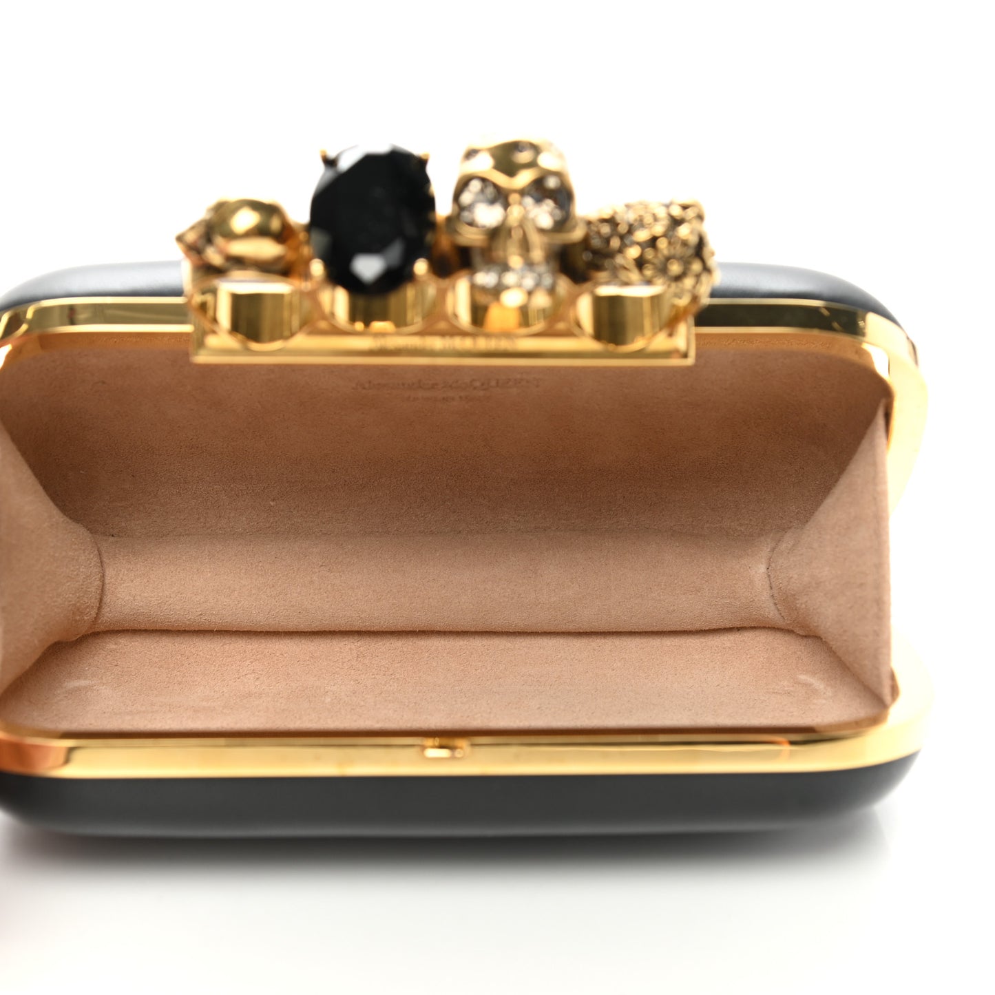 Nappa Skull Knuckle Duster Box Clutch Black